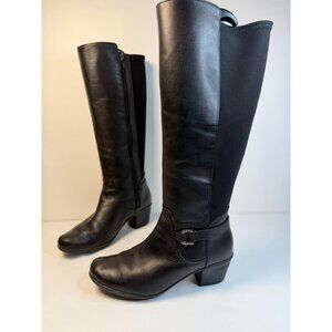 Clarks Emslie March Boots Women Size 6.5M Black Leather Cushion Knee High Shoes